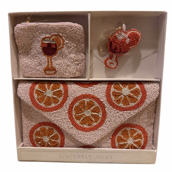 Sincerly Jules Handbags - Sincerely Jules Citrus Beaded Clutch Set in Orange and Pink